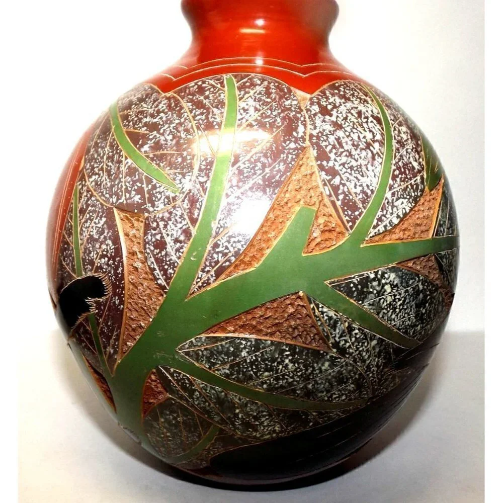Hand Made South American Round Pottery Vase Signed Jungle Animals 7